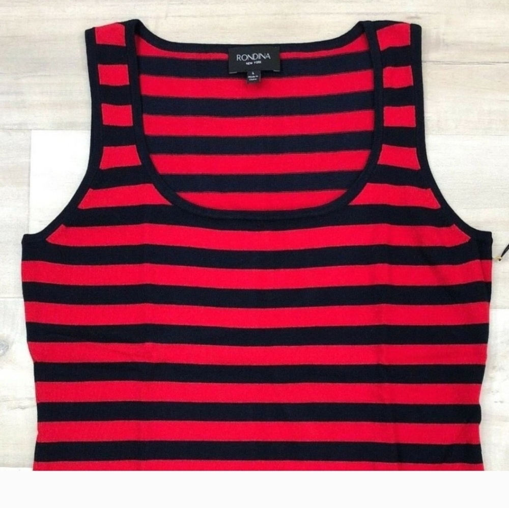 Rondina Red & Navy Striped Sleeveless Tank Top- Great For 4th Of July!!